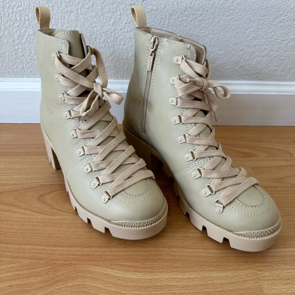 Schutz Xayane Womens Boot Lace up Combat Style Block Heel Almond Cream Size 8B - Picture 5 of 11